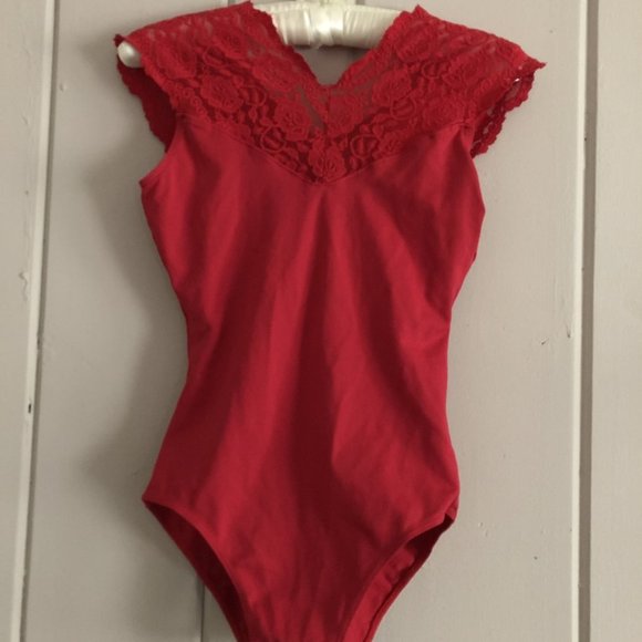Danzia Red Lace Leotard M - Picture 1 of 3